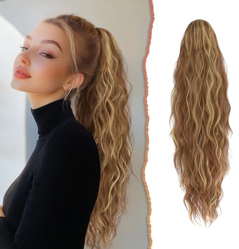 Sofeiyan Extension Coda Capelli con Coulisse Ondulata di Cavallo Parrucca Posticci 66 cm Lunga Ricci Clip in Sintetici codino Finta i capelli per Donna,Castano e Biondo
