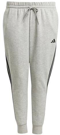 adidas Women's Essentials 3-Stripes Fleece Slim Pants (Plus Size), Medium Grey Heather/Black, 4XL Plus