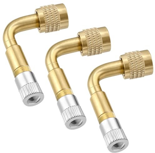 Teaaha 3 PCS 90 Degree Tyre Valve Extension Adaptor Bend Brass Tire Valve Extension Adapter with Chrome plating for Car Motorcycle Bike Scooter RV Truck, Brass Metal Dust Cap