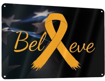 Cancer Believe Appendix Cancer Amber Ribbon 12x8 Inch Aluminum Sign Safety Warning Informational Outdoor Indoor