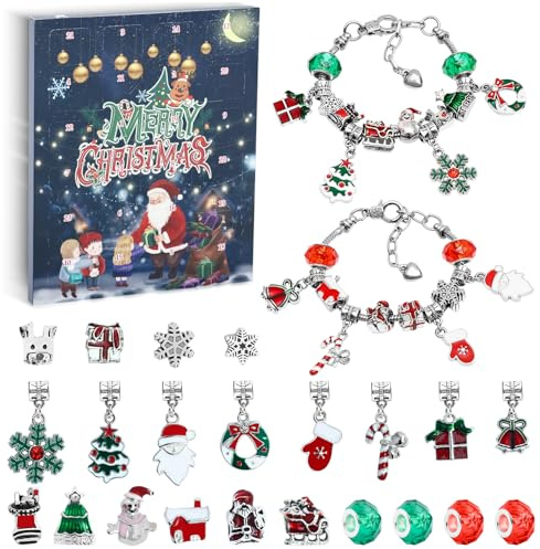 Gucass Adventskalender 2025 barn flickor, julkalender smycken pyssel armband halsband, 24 fyllning gör-det-själv adventskalender smycken julklappar tonåring flickor 4 5 6 7 8 9 10 11 12 13 14 år