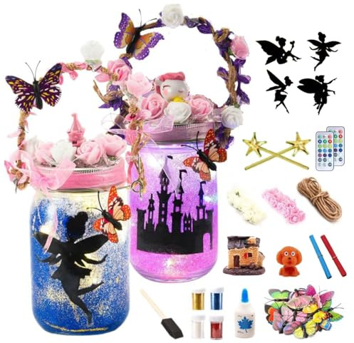 Générique Kit Créatif de Pots de Fée, Jouet Lanterne Magique, Projet Artistique Lumière Nuit Télécommande Activité Manuelle Décoration Jardin Fille Anniversaire 6 Ans