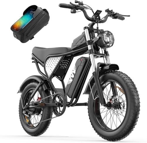 Snokco Adult Electric Bike 52V40AH/48V20AH/48V15.6AH Removable Battery Range 50-180 Miles 2.0 * 4 Wide Tyre Off-Road Motorcycle All Terrain Electric Bike (C20 Lite-48V 15.6AH)