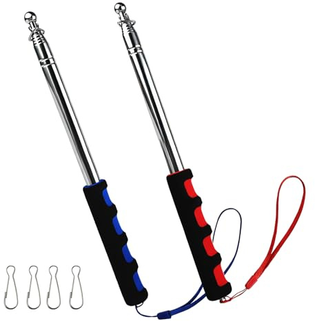 CHALVIOR 2 Pcs Hampe de Drapeau télescopique 2 Mètres, Hampe Drapeau Portative Mât, Mât de Drapeau Portable Extensible et 4 Pièces Crochets de Mât de Drapeau pour Guide Touristique Camping
