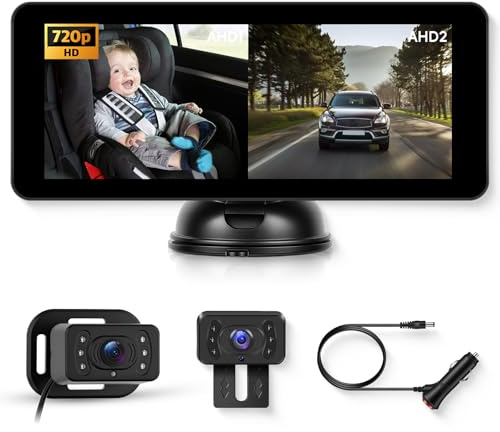 Hodozzy Cámara de Coche para Bebé con Cámara de Marcha Atrás 720P, Espejo de Pantalla IPS de 6.86 Pulgadas, Asiento Trasero del Bebé del Automóvil para Observar a Los Niños, Mascotas, Visión Nocturna