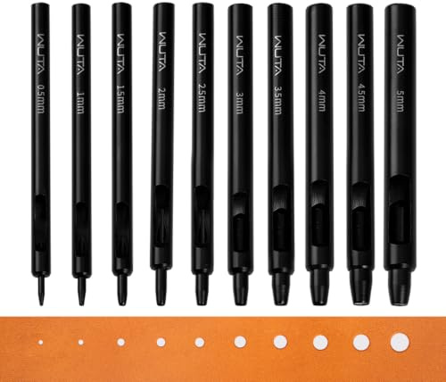 WUTA 10 Pcs Basic Round Hole Punch Set - Black Carbon Steel Hollow Puncher for Leather DIY Crafts, Watches, Belts, Fabric & Plastic(0.5+1+1.5+2+2.5+3+3.5+4+4.5+5mm)