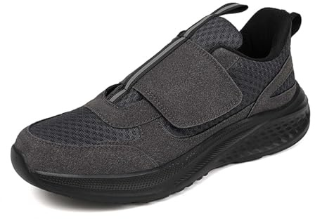 Sandales diabétiques pour homme - Chaussures de marche orthopédiques avec fermeture - Chaussures de santé réglables - Respirantes - Chaussures de sport légères, gris, 41 EU