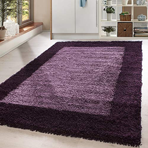 HomebyHome Teppich Rund Hochflor 120 cm Rund - Shaggy Runder Teppich Wohnzimmer Violett Extra Weich und Flauschig - Waschbarer Langflor Teppiche für Schlafzimmer, Küche, Flur - Carpet, Halı, Kilim