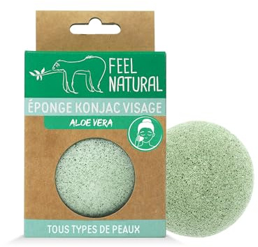 Eponge Konjac Visage Naturelle - Nettoie et Purifie - Démaquille le Visage en Douceur - Eponge Visage Konjac Aloe Vera Exfoliante - Routine Beauté, Skincare, Douche - Feel Natural