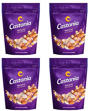 Castania Lebanese Mixed Nuts, Regular Mix with Peanuts, Pumpkin Seeds, Corn, and Chickpeas, 10.6oz (Pack of 4)