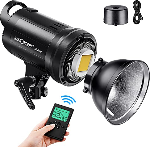 K&F CONCEPT- SL-60W LED Video Flash con Luz Blanca 5600K, 60W CRI 95+,TLCI 95+ con Foco LED con Control Remoto,Obturador,Reflector,Montura Bowens para Video,Estudio Fotografía al Aire Libre,Foco LED