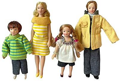 Puppenhaus-Familie mit 4 Personen Miniatur-Figuren aus Porzellan im Maßstab 1:12