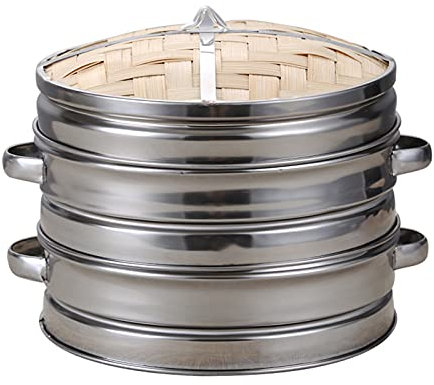 Vaporera de Bambú Orgánico, Sabor Oriental Casero, Hecho a Mano, Olla de Vapor de Madera Oriental, Vaporizador de Madera para Arroz, Verduras, Carne, Pescado,24cm