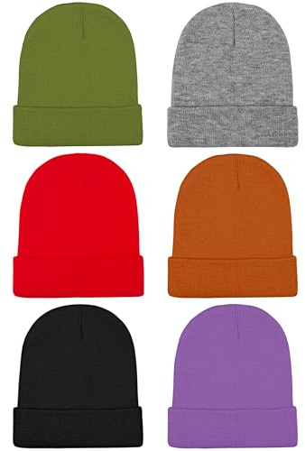 Cooraby 6 Pack Kids Winter Beanies Acrylic Knit Stretchy Beanies Caps for Boys and Girls