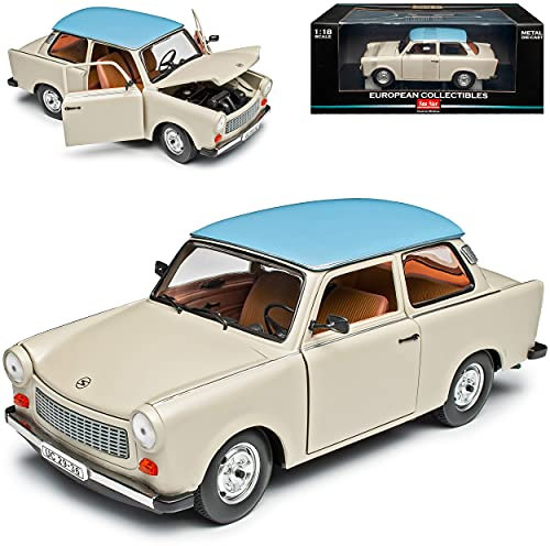 Sun Star Trabant 601 Deluxe Limousine Beige mit Blauem Dach DDR 1964-1990 1/18 Modell Auto mit individiuellem Wunschkennzeichen