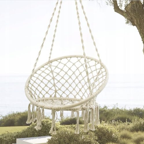 Hängesessel 200kg zum Aufhängen | Schaukelkorb | Hängekorb wetterfest | Hängestuhl Indoor & Outdoor (Beige)