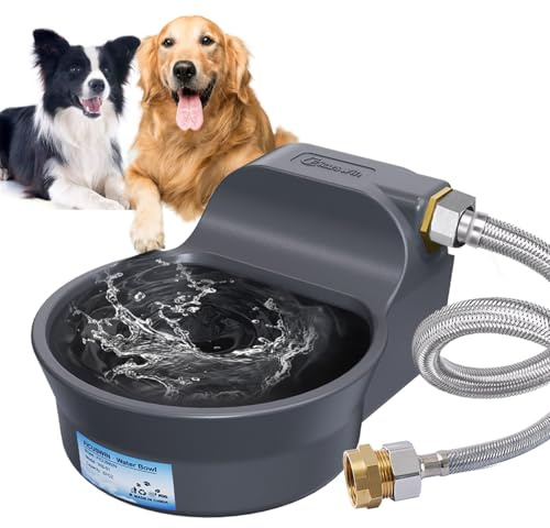 Automatic Dog Water Bowl Dispenser Patented 70OZ Water Dispenser for Dogs 2L Water Bowl Fit 3/4in GHT Male Faucet Outdoor Automatic Water Bowl Include Automatic Water Fill Valve Adapter 5ft Water Hose
