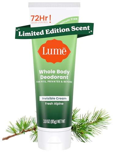 Lume Whole Body Deodorant - Invisible Cream Tube - 72 Hour Odor Control - Doctor Developed - Aluminum Free, Baking Soda Free and Skin Loving - 3.0 Ounce (Fresh Alpine)