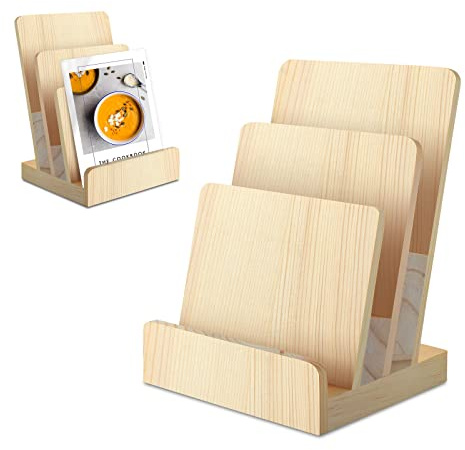 DOSTATNI 3 Tier Pine Wood Pamphlet Display Stand Brochure Holder 6 x 9 Literature Stand Postcard Holder Display Stand Flyer Holder Magazine Rack for Pamphlet Magazine Booklets Menu