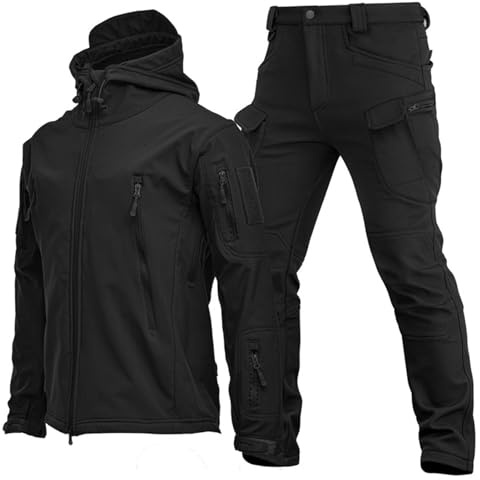 Kamouflage MilitäR Uniform DräKt, MilitäRa Softshell DräKter, Taktisk Jacka Och Byxa FöR MäN, VattentäTa ArméStridsdräKter, Camo Uniform, MilitäR KläDdräKt,Black,XXL