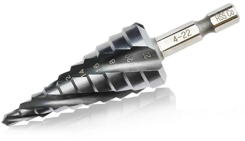 KURSTOL Forets étagés M35-4-22MM Foret étagé en cobalt à quatre cannelures hélicoïdales tige à changement rapide, forets coniques en acier rapide pour métal aluminium acier inoxydable