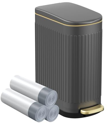 KSSKSS 2.6 Gallon Slim Bathroom Trash Can with Soft-Close Foot Pedal, 10L Stainless Steel Garbage Can with Removable Liner Bucket, for Narrow Spaces,Bathroom, Bedroom (Gray)