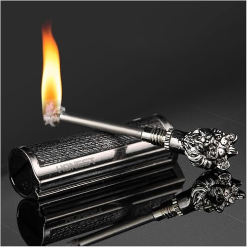 Accendino Retrò con Adesivi, Candele d'Accensione all'Aperto, Portachiavi Doni Signore Personalità (Argento)