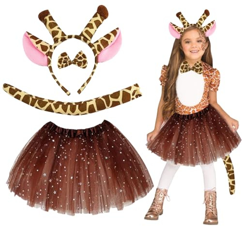 TYXHXTF 4 Piece Kids Giraffe Costume, Animal Costume Set, Giraffe Ears Headband, Tail, Bow Tie and Tutu, Cosplay Accessories, for Fancy Dress Party Halloween Birthday