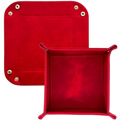 DELALO Vide de poche en cuir - Plateau cube - Boîte de rangement pliable pour téléphone portable, AirPod, clés, bijoux et fournitures de bureau (rouge)