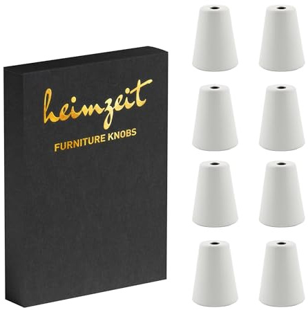 heimzeit Pomelli Armadio Cone per Porte, Cassetti e Comodini in Alluminio di Alta Qualità [8 Pezzi, Rotondo] Colore: Bianco, Design Elegante, Pomelli per Mobili con impugnatura a un foro e viti