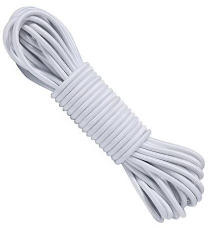 BYZANDQI Rubber Cord, Expander Rope, 5 mm, 20 m, Tarpaulin Rope, Tension Rope, White