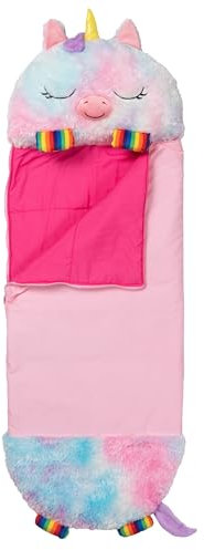 Happy Nappers: Kissen & Schlafsack: groß – Regenbogen-Einhorn – 66 x 30, 2-in-1: Plüschtier öffnet Sich im Schlafsack, weicher Spielcharakter, Kinder 7+