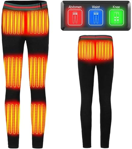 Pucklky USB Heated Pants,Heating Trousers Adjustable Electric One-Button HeatingThree-Speed for Protecting Knees in Winter,2XL,Black