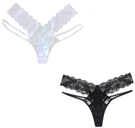 QEXUJOW Perizomi, string e tanga da donna,Confezione da 2 mutandine trasparenti in pizzo da donna