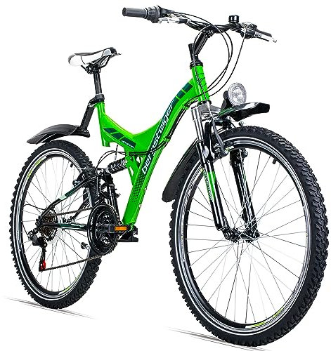 Bergsteiger Memphis 26 Zoll Mountainbike, geeignet ab 150 cm, Dynamo-Licht, StVZO, 21 Gang-Schaltung, Vollfederung, Jungen-Fahrrad & Herren-Fahrrad
