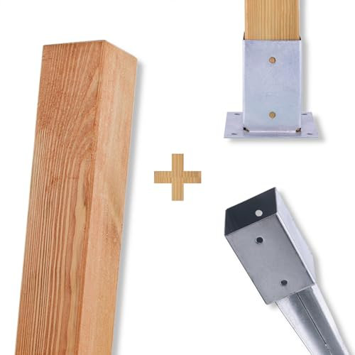 BooGardi Imprägnierte Holzpfosten · 18 Größen · 7x7x80 cm 1 Stück mit Aufschraubhülse · Vierkantpfosten mit flachem Kopf · Kiefer · Kantholz Balken