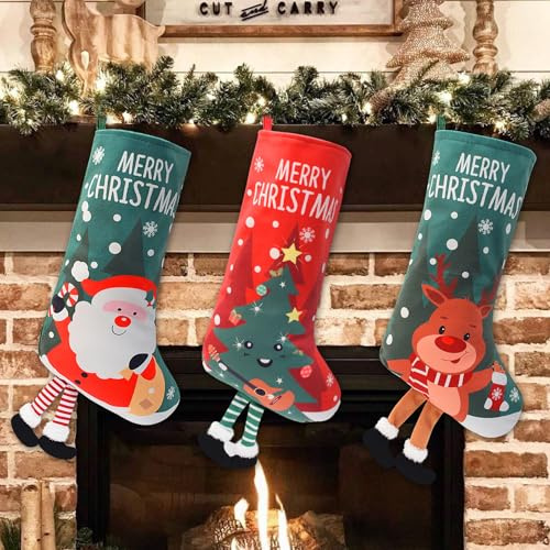 LHD HOME Christmas Stocking,Xmas Stockings Set of 3,Elk Snowman Christmas Tree Personalized for Christmas Tree, Family Decorations(3 PCS)