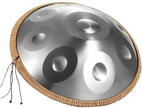 Handpan-trumma för Nybörjare, Handpans-set för Vuxna 9/10/12 Toner 56cm 440 Hz Handpan-instrument Med Mjuk Väska, Stativ Stål-trumma(Silver,9-noter)