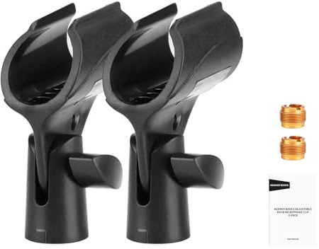 NEEWER BASICS Kit Accessori Supporto Microfono (2pz), Clip Microfoni Regolabili con Design Antiscivolo e Adattatori a Vite 3/8 a 5/8 per Mic Palmari Universali Cablati Wireless da 30mm a 35mm, MS018