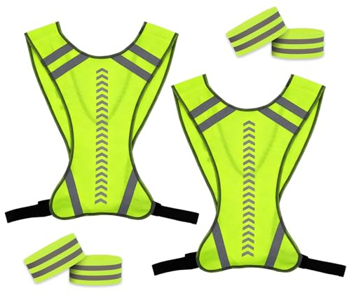 SUNNIFLY 2 Piezas de Chaleco Reflector Moto-Chalecos para Bicicletas Reflectantes para Adultos y Niños-con 4 Pulseras Reflectantes - para Montar a Caballo, Correr, Caminar por la Noche