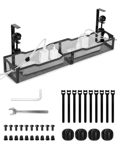 Plateau de Gestion des Câbles sous Le Bureau sans Perçage, Extra-Long de 25''/64CM Cable Management pour Organiser les Câbles de Bureau, Bureau à Domicile et Bureau Debout
