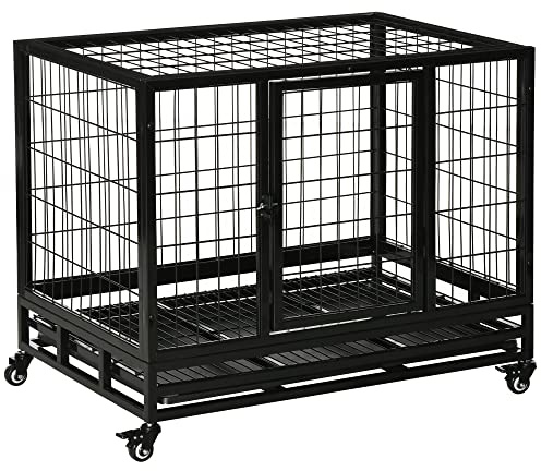 PawHut Gabbia Box per Cani Cuccioli da Interno Esterno con Rotelle 92×62×75cm
