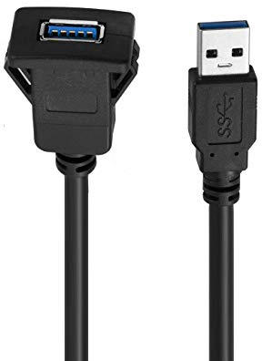 baolongking USB Panel Flush Mount Cable USB 3.0 Extension Cable USB Mount, Dash Mount, Flush Mount, Panel Mount Cable, For Car, Boat, Motorcycle (Square Single USB 3.0 2M)