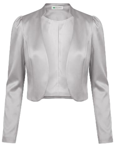 Bolerose Formale Raso a Maniche Lunghe Bolero Giacca (Argento, S)