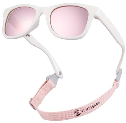 COCOSAND Baby Sunglasses with Strap UV400 Flexible Retro Square for Toddler Kids Boys Girls Age 0-24 Months