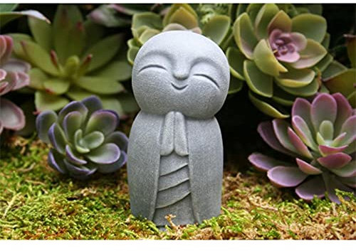 Syina Statue Japonaise Jizo en Train de Prier, Figurine Moine Souriant, Statue Bodhisattva, Petit Bouddha pour Maison ou Jardin, Décoration Extérieure
