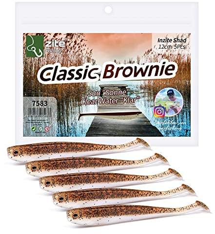 Zite Fishing Gummifische Zander Set – Inzite Shad 12cm Diverse Farben - 5STK Fängige Gummiköder Zanderangeln - Softbait Angelköder UV-Aktiv (Classic Brownie)
