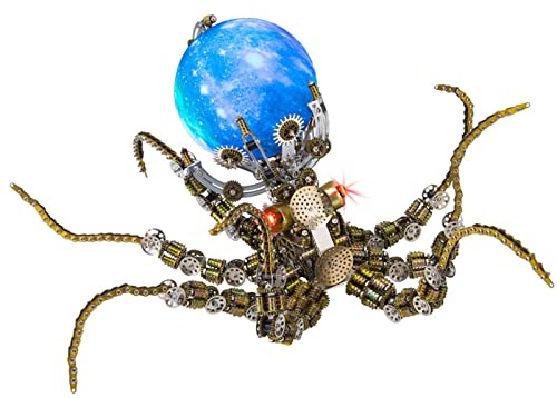 Metalkitor 3D-Metall-Puzzle-Modellbausatz – Mechanische Oktopus-Halterung Puzzle mit 2400 Teilen – perfektes DIY-Geschenk für Erwachsene – Retro-Steampunk-Stil (mit bunten Lichtern)