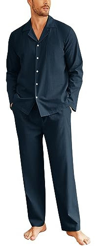 Ekouaer Pigiama da Uomo Invernale in Cotone Pigiami Due Pezzi Manica Lunga Pantaloni Pigiama da Notte Camicia Caldo， S-XXL