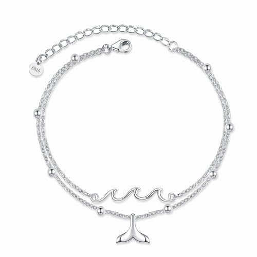 DAYLINLOVE Wave Armband 925 Sterling Silber Zwei Lagen Meerjungfrau Schwanz Armbänder Ozean Welle Schmuck Sommer Strand Meer Geschenke für Frauen Teenager Mädchen